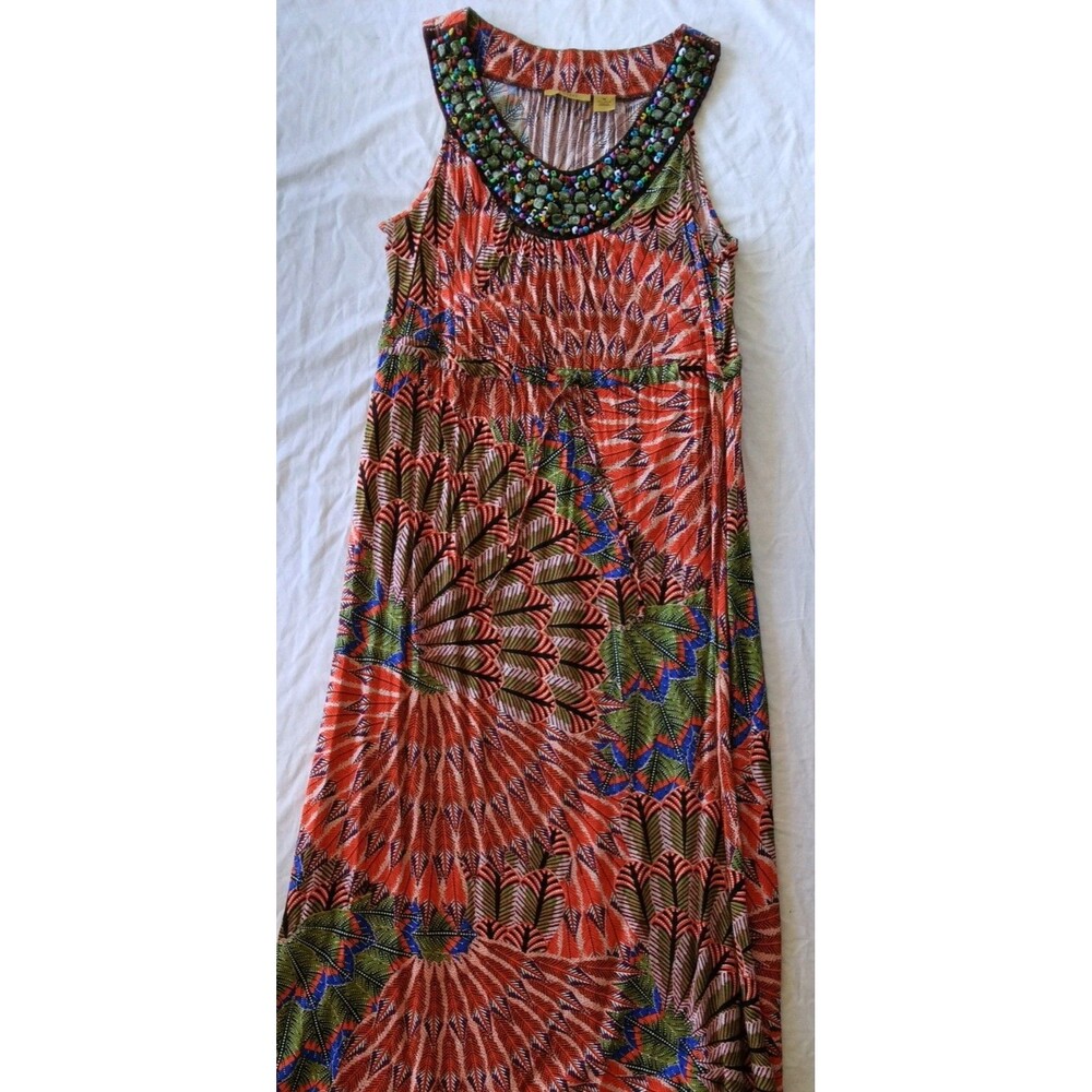 Valerie Stevens Sleeveless Long Beaded Maxi Dress Womens plus 1X Summer Boho